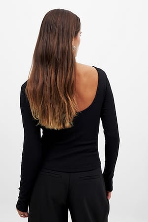 Black Deep Back Long Sleeve Rib Top