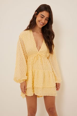 Yellow Robe col en V profond