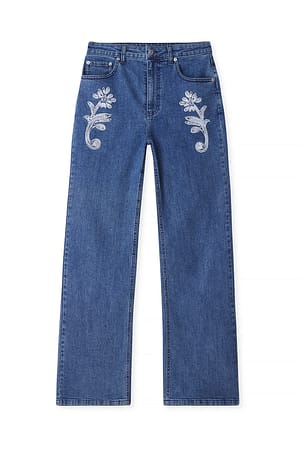 Blue Denim Piping Detail Jeans