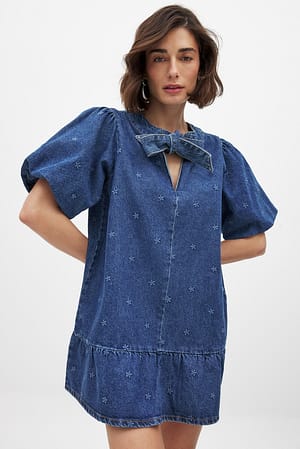Dark Blue Miniklänning i denim med knytning