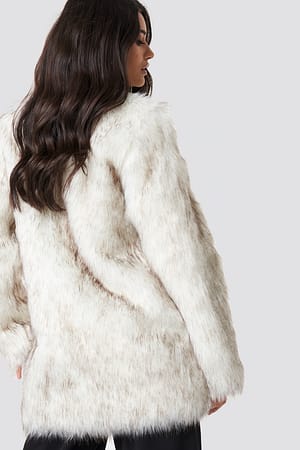 Cream Round Neck Faux Fur Jacket