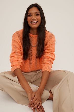 Light Orange Strickpullover im Used Look