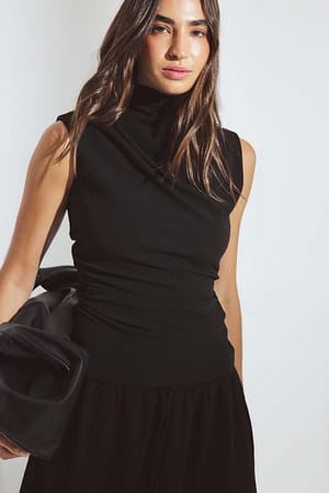 Black Jersey-Top mit Drapierung