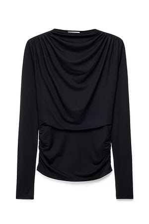 Black Gedrapeerde jersey top met lange mouwen