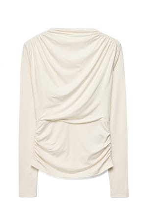 Cream Gedrapeerde jersey top met lange mouwen