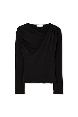 Black Draped Long Sleeve Top
