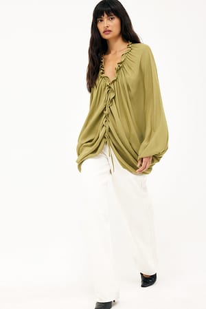 Green Gedrapeerde blouse met ruches