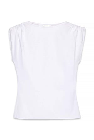 White Punto-Top mit drapierten Schultern