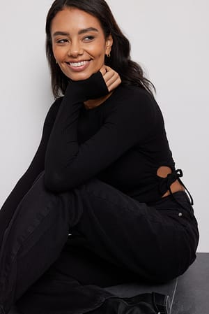 Black Drawstring Cut Out Top