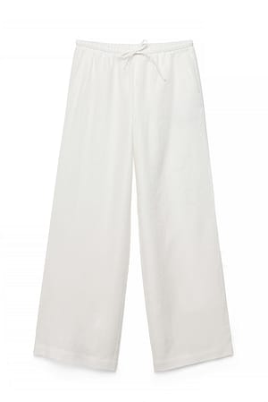 White Pantalon de lin à cordon de serrage