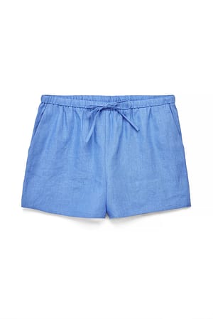 Blue Drawstring Linen Shorts