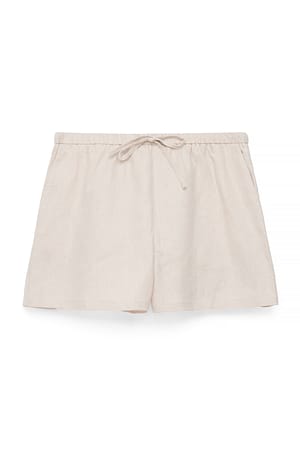 Beige Drawstring Linen Shorts