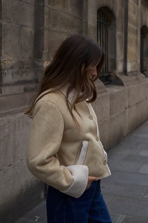 Pale Khaki Kunstpelz Detail Jacke
