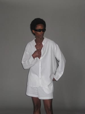 White Button Detail Linen Blend Shorts