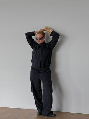 Black Pantalon à poche en tissu recyclé