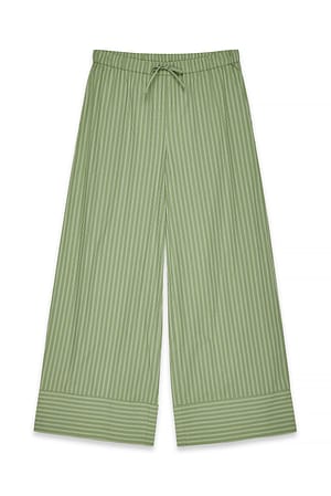 White/Green Stripe Cotton Wide Leg Pants