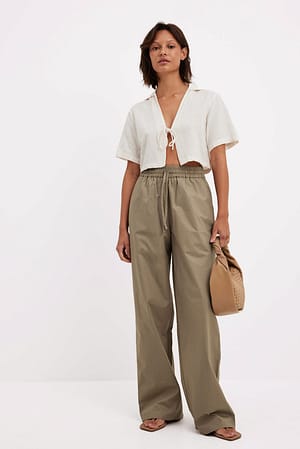 Khaki Beige Baumwollhose mit elastischem Bund