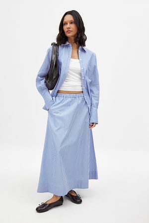Blue Stripe Minifalda de algodón con cintura elástica
