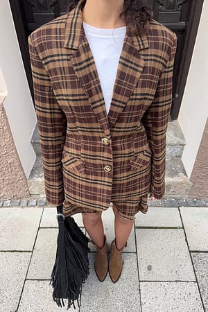 Checked Marked Waist Checked Blazer