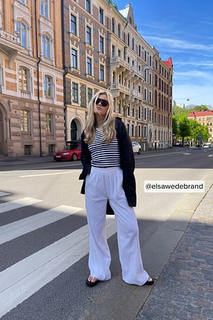 White Soft Cotton Elastic Waist Trousers