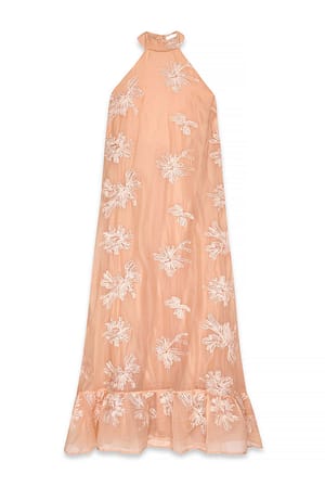 Peach Embellished Halterneck Maxi Dress