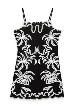 Black/White Embroidery Detail Mini Dress