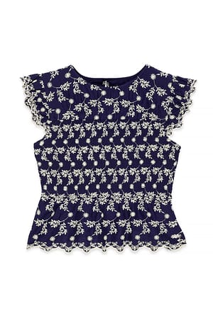 Navy Embroidery Detail Smock Top