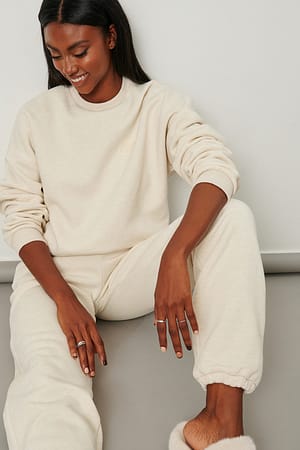 Beige Melange Melange-Baumwollhose