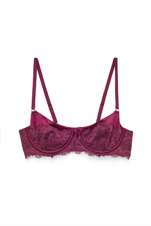 Wine Red Balconette-bh med blonde og øjenvipper