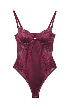 Wine Red Bodysuit med paneler i blomsterspjeldblonde