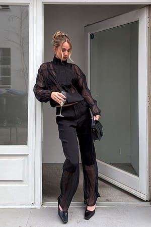 Black Mid Waist Sheer Pants