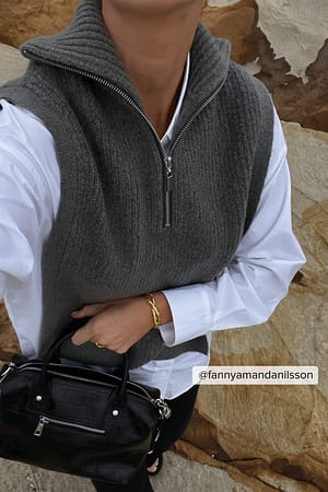 Dark Grey Melange Chunky Zip Detail Bib