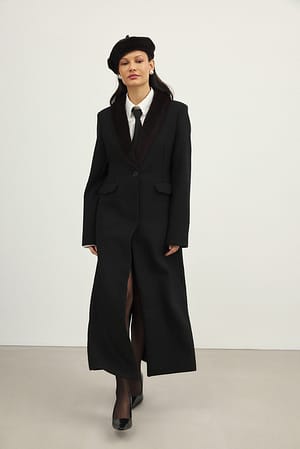 Black Faux Pony Hair Detailed Coat