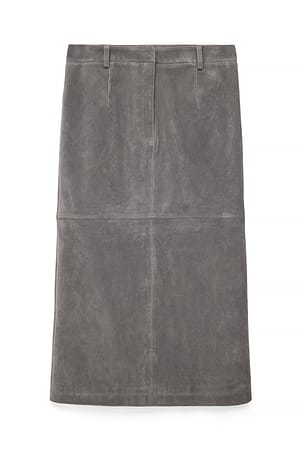 Grey Faux Suede Midi Skirt