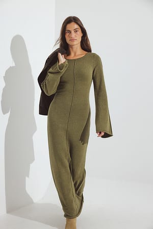 Olive Green Fine Knitted Maxi Dress