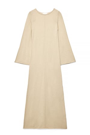 Beige Fijn gebreide maxi-jurk