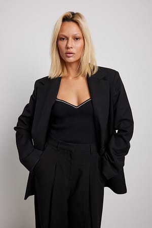 Black Haut à strass en tricot fin
