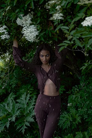 Dark Brown Fine Knitted Slit Trousers