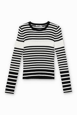 Black/White Fijngebreide gestreepte trui