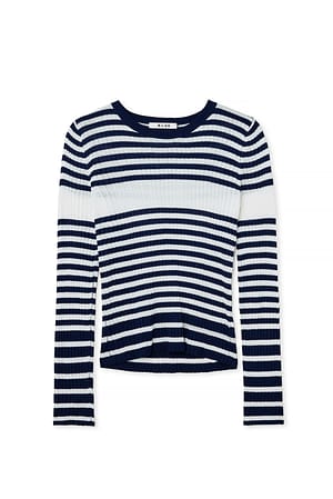 Navy/White Fein gestrickter, gestreifter Pullover