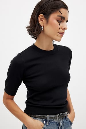 Black Fine Knitted T-Shirt