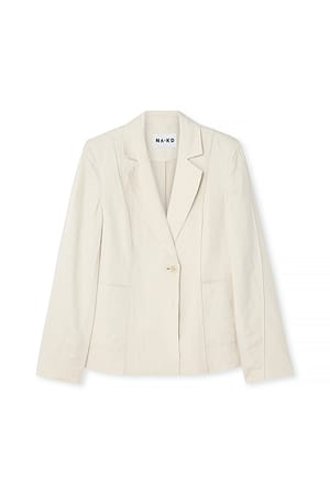 Light Beige Fitted Linen Blend Blazer