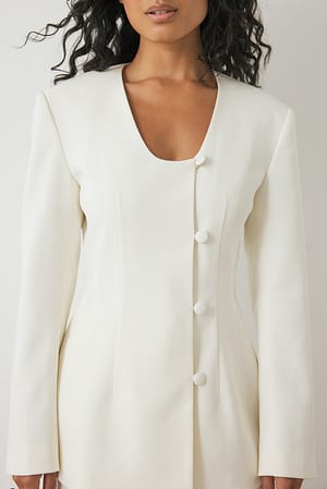Snow White Fitted Round Neck Blazer
