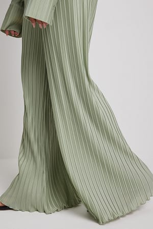 Pistachio Flared Leg Plissé Trousers