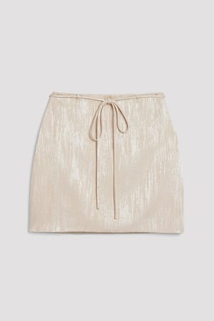 Champagne Shiny Tie Detail Mini Skirt