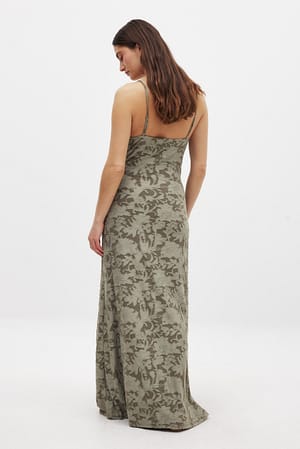 Light Khaki Floral Maxi Dress