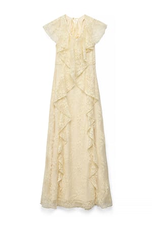 Light Yellow Maxi-jurk met volant en kant