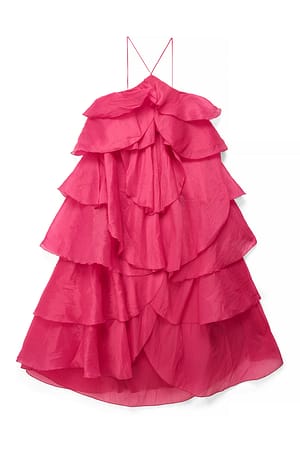 Cerise Maxi-jurk met volantdetaill