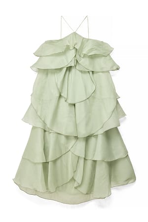 Pistachio Maxi-jurk met volantdetaill