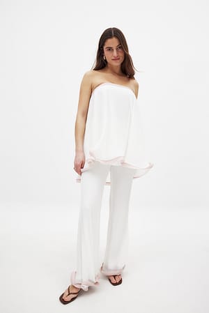 White Flounce Pleated Pants